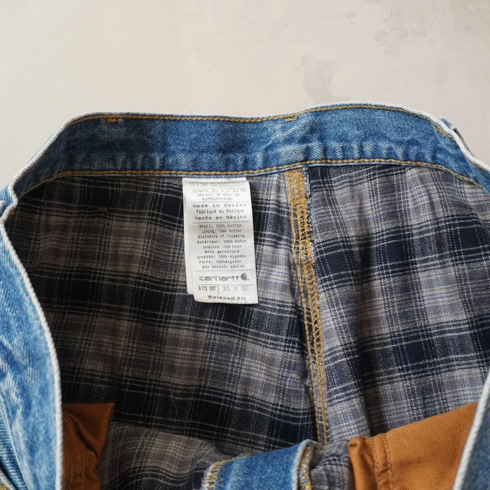 Vintage Carhartt Jeans 33x30 Mens Blue Relaxed Fit Denim Workwear Flannel Lined